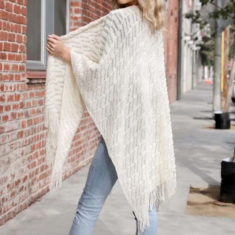 Diagonal Tassel Trim Ruana